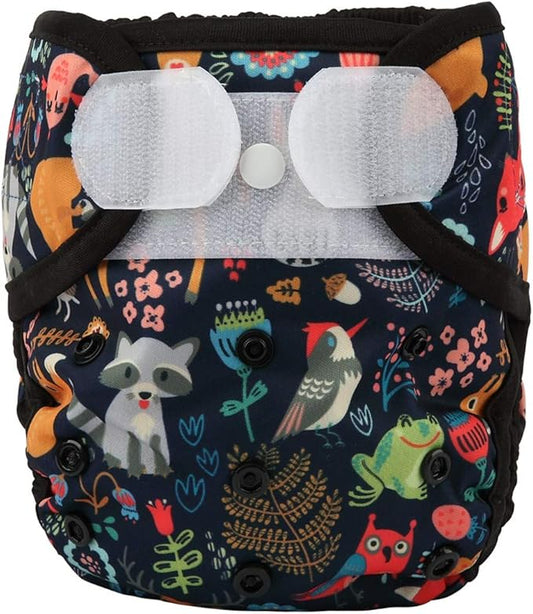 Baby Cloth Diaper Cover Nappy Hook and Loop Double Gusset 6.6lbs to 33lbs (Owl Frog Floral) One Size