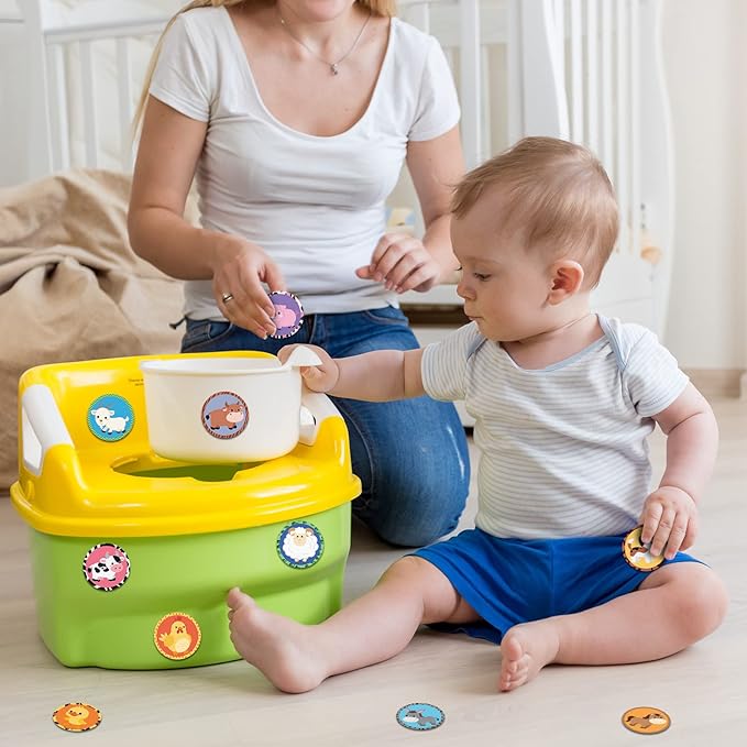 Funrous 20 Pcs Farm Animal Potty Training Stickers Dinosaur Truck Toddler Pee Training Toilet Color Changing Sticker Targets for Boys Girls Kids Toilet Reusable Pee Aim Target(Farm Animal)