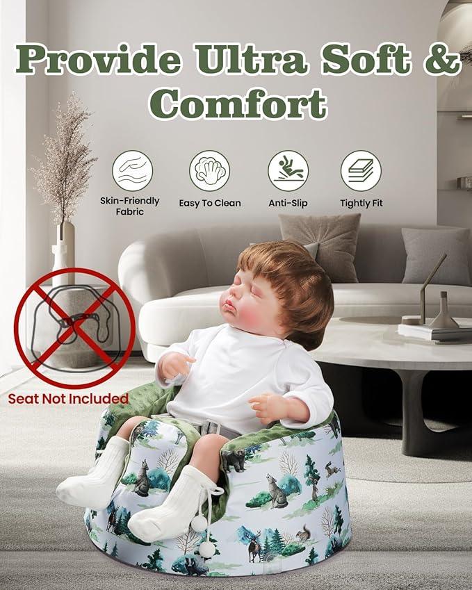 BOMOLOUR Seat Cover Compatible with Bumbo Seat and Nuby Seat, Floor Seat Cover for Boys and Girls, Removable Breathable Baby Seat Cover, New Designed, Anti-Slip, Seat Not Included, Green Forest
