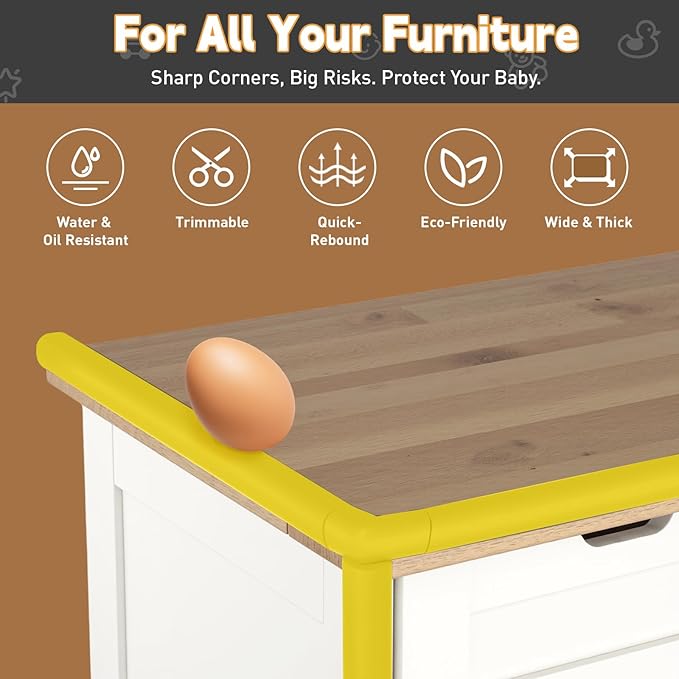 Thick Corner Edge Protector for Baby Proofing, 6.56Ft Furniture Edge Bumper with 10 L-Shaped & Soft Foam Corner Guards,Adhesive Baby proofing Bumper for Table, Small Toddler Bed (Yellow)