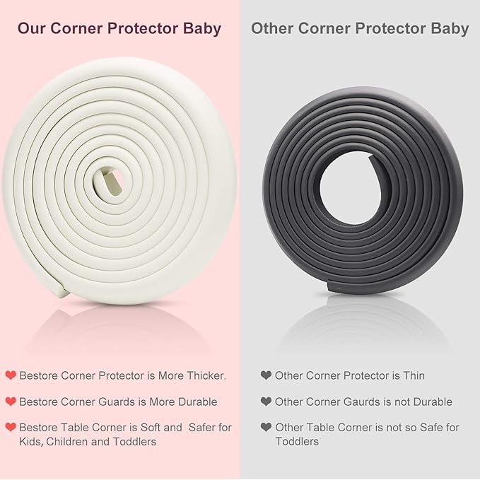 Baby Proofing Edge Corner Protector, Table Bumper Guard, Soft Rubber Foam Guard, 3M Pre-Taped Corners, 20.5 ft (18.1ft Edge + 8 Corners) Baby Proof Corner Guard Heavy-Duty (18.1ft, Cream White)