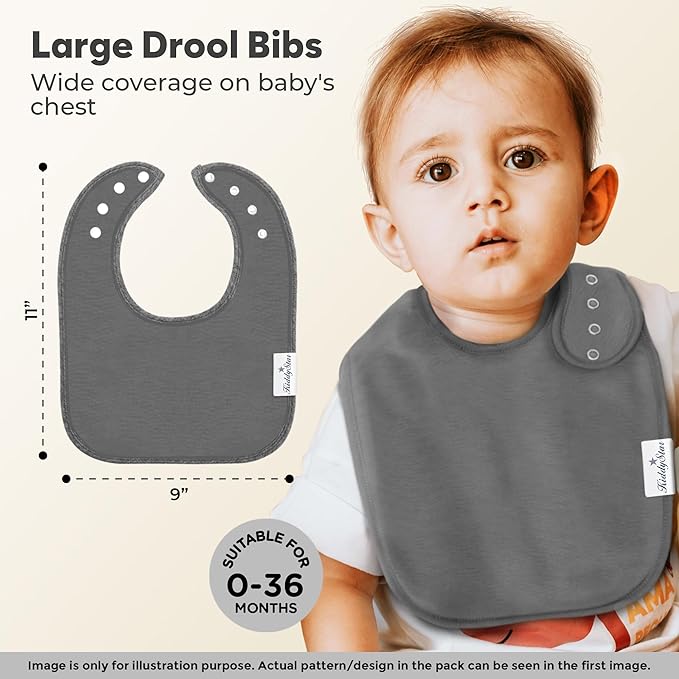 KiddyStar Drool Bibs for Babies – Organic, Unisex, Soft Absorbent Teething Bibs with Adjustable Snaps