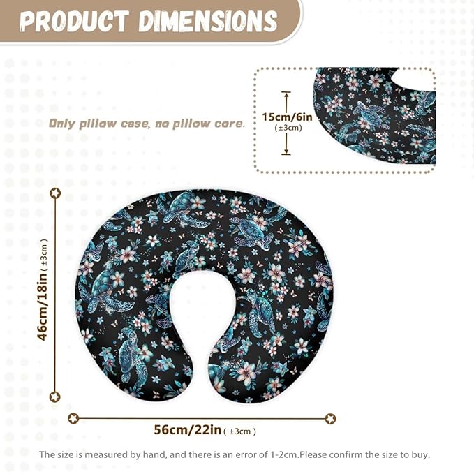 Sea Turtle Nursing Pillow Cover for Baby Boys Girls, Soft Breast Feeding Pillows Blue Flower Breastfeeding Pillow Slipcover Cushion Cover