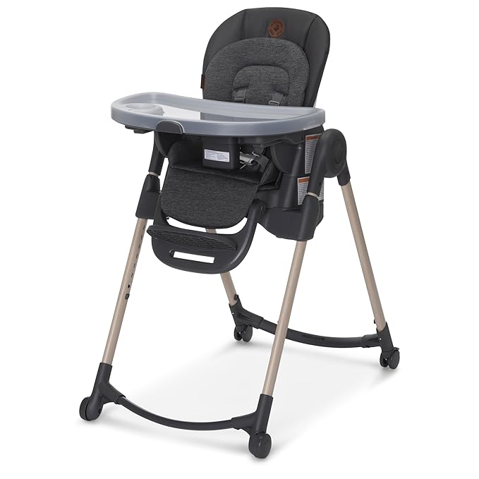 Maxi-Cosi Minla 6-in-1 High Chair for Babies & Toddlers, Portable Foldable Highchair, EcoCare Fabric, 9 Heights, 5 Reclines, 4 Tray Positions, Classic Graphite