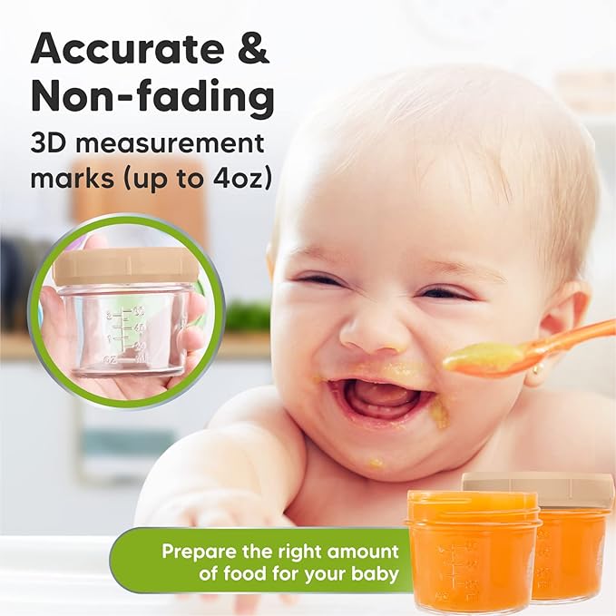 KeaBabies 12-Pack Glass Baby Food Containers and 3-Pack Waterproof Baby Bibs for Eating - Leak-Proof Baby Food Storage Containers - Lightweight Baby Bib with Food Catcher