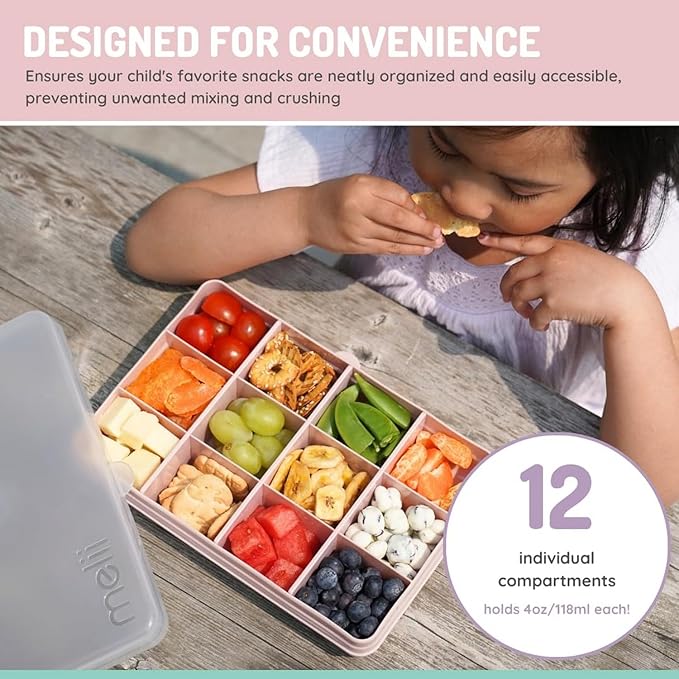 melii Snackle Box |12-Compartment Snack Container with Removable Dividers, BPA-Free Food Storage for Travel, School & On-the-Go Snacks, Kids & Family Organizer (Pink)