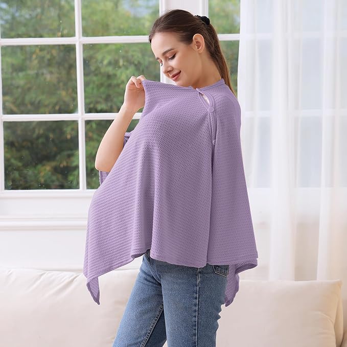 Knit Nursing Cover for Baby Breastfeeding, Breathable and Soft, Wide Neck with Stretch for Easy View (Purple)