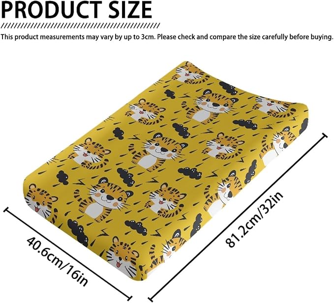 Cute Tiger Changing Pad Cover Waterproof Stretchy Baby Changing Table Cover Durable Comfy Cozy Universal Tray Table Mat