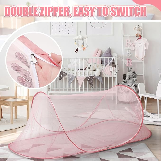 2 Pcs Large Pop up Mosquito Tent Portable Foldable Mosquito Bug Net for Bed Camping Travel Patio Outdoor 78 * 31 * 22 Inch Bug Netting Mesh Tent Canopy for Adults Bedroom, Pink