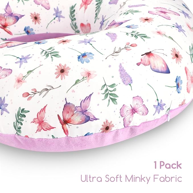 Nursing Pillow Cover 1 Pack, Minky Removable Nursing Pillowcase for Breastfeeding Pillows, Reversible Feeding Slipcover for Baby Boys/Girls, Super Soft Comfortable (Butterfly)