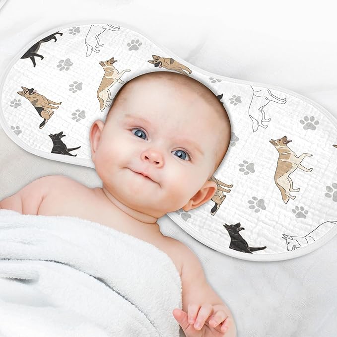 1 Pack Muslin Burp Cloths German Dogs Paw White Cotton Baby Burp Cloths Extra Absorbent and Soft Burping Cloth for Baby Boys Girls 22x11 Inch