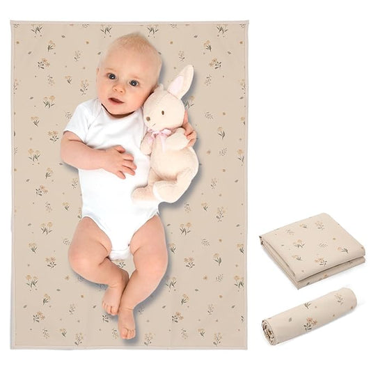 Vegan Leather Baby Changing Mat - Wipeable Portable Changing Pad, Foldable Travel Changing Mat for Baby, Newborns Toddlers Shower Gifts (Flower,20"*28")