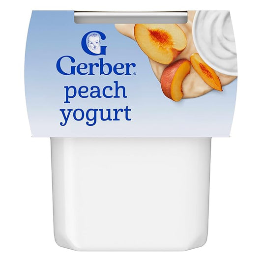 Gerber Stage 2 Baby Food, Peach Yogurt Tubs, Calcium Helps Support Bone Development, Baby Yogurt, 2-Pack