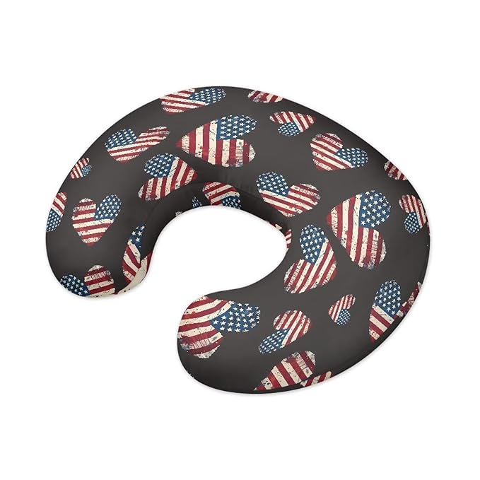 America Flag Nursing Pillow Cover Heart Shape Flags Fits The Original Support for Breastfeeding, July 4th Bottle Feeding Slipcover for Breastfeeding Pillows
