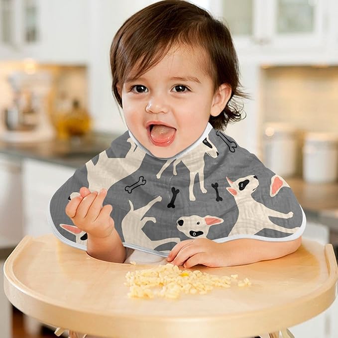 Bull Terrier Pitbull Dog and Bone Muslin Burp Cloths for Baby 2 Pack 100% Cotton Baby Washcloths Bibs for Boy Girl