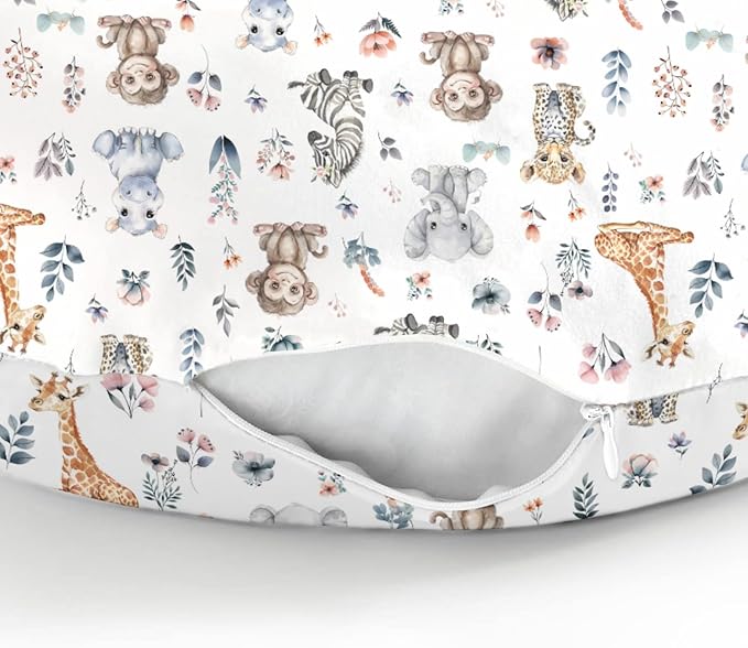 Safari Jungle Animals Floral Baby Nursing Pillow Covers for Boy Girl Elephant Leopard Giraffe Hippo Nursing Pillowcase for Breastfeeding Pillows Tropical Safari Soft Stretchy Slipcovers for Newborn