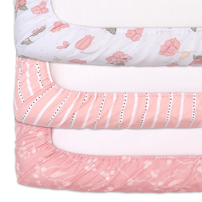 The Peanutshell Baby Girl Changing Pad Covers Set of 3 - Ultra Soft Baby Cover - Fits Standard Changing Table Pads, Durable, Machine Washable Sheets - Wildest Dreams