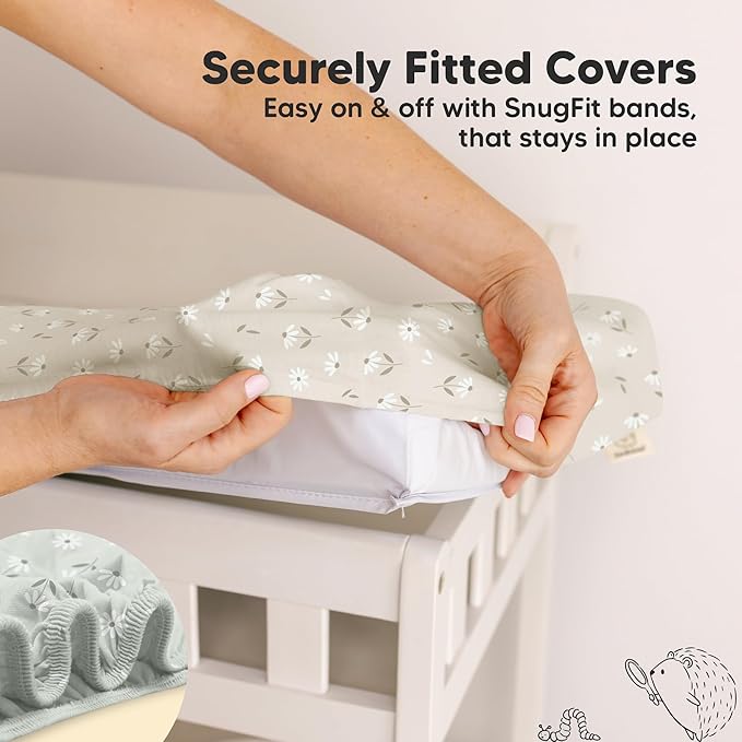 2-Pack Baby Changing Pad Cover for Girl, Boy - 34x18 Soft Viscose Derived from Bamboo Baby Diaper Changing Table Pad Cover Sheets, Neutral, Snug Fit Nursery Diaper Change Sheets (Daisies)
