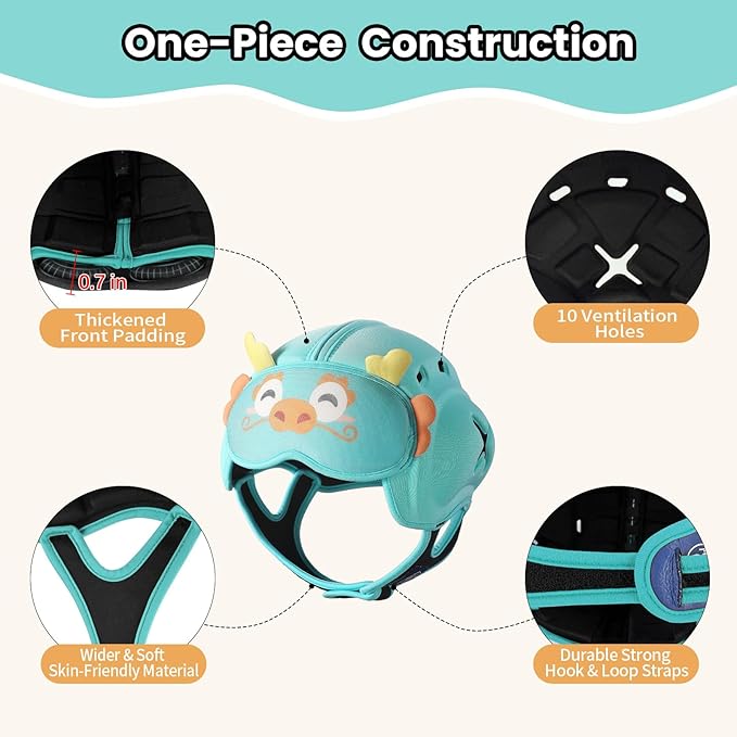 Mambobaby Baby Head Protector Helmet for Crawling and Walking, Breathable Soft Helmet, Ultra-Lightweight & Adjustable, Prevents Bumps Safety Helmet for Infants Toddlers 6-24 Months (Lucky Loong)