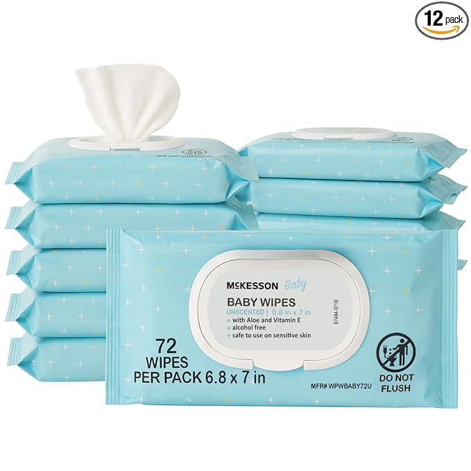 Baby Wipes, Unscented, Vitamin E Aloe Baby Wipe, 72 Pack, McKesson - Case of 12 = 864 Wipes