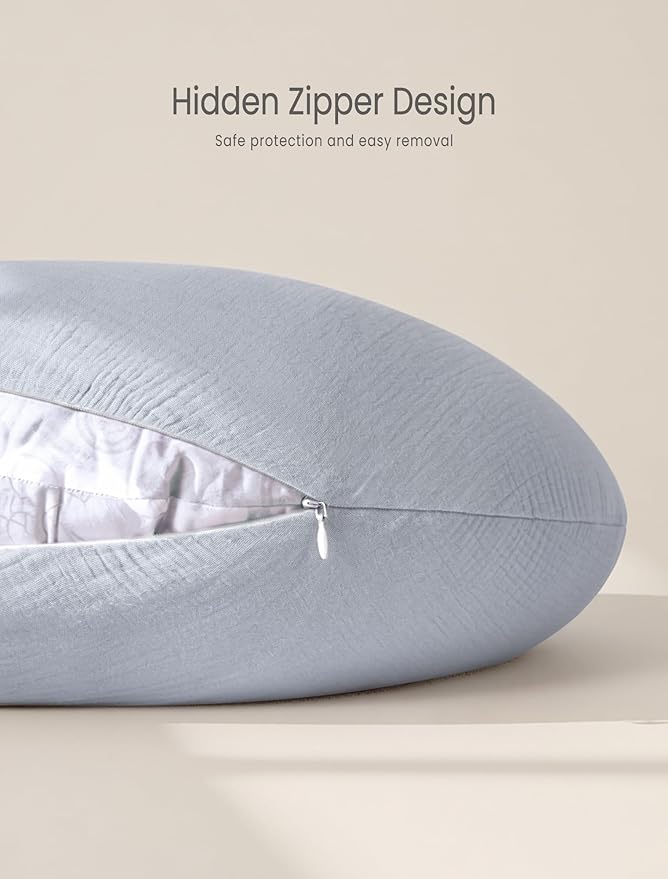 lulumoon Muslin Nursing Pillow Covers - 2-Pack Cotton Slipcovers for Breastfeeding Pillow - Extended Adjustable Strap for Secure Fit & Stable Support - Hidden Zipper Safety for Bottle-Feeding