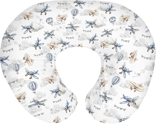 Vintage Planes Airplanes Helicopters Nursing Pillow Covers for Boy Girl Hot Air Balloon Plane Clouds Sky Nursing Slipcovers for Breastfeeding Pillows Aircraft Soft Stretchy Covers for Newborn Infant