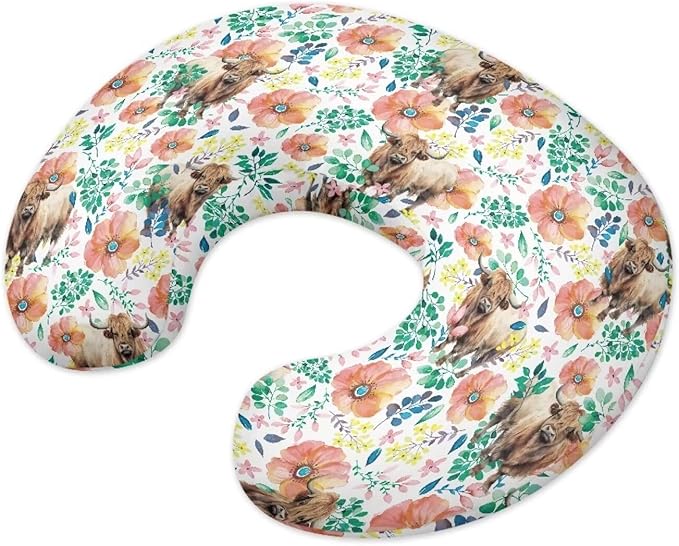 ZOUTAIRONG Floral Cattle Nursing Pillowcase Nursing Pillow Cover for Baby Girl Boy Breast Feeding Pillowcases Soft Washable Newborn U-Shaped Breastfeeding Pillow Covers Cushion Cover