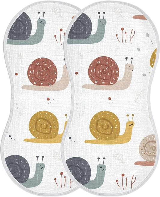 Forest Cute Snail Burp Cloths Baby Boys Girls Absorbent Soft Cotton Burping Cloths Rags, 2 Pack