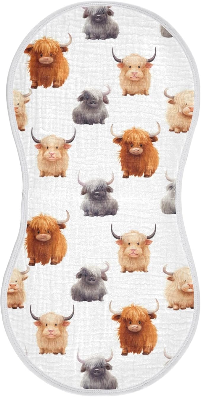 1Pc Cute Highland Cow Pattern Burp Cloth,Unisex Large Absorbent Soft Cotton Muslin Burping Cloths for Newborn Boys Girls,11x22in,A110859