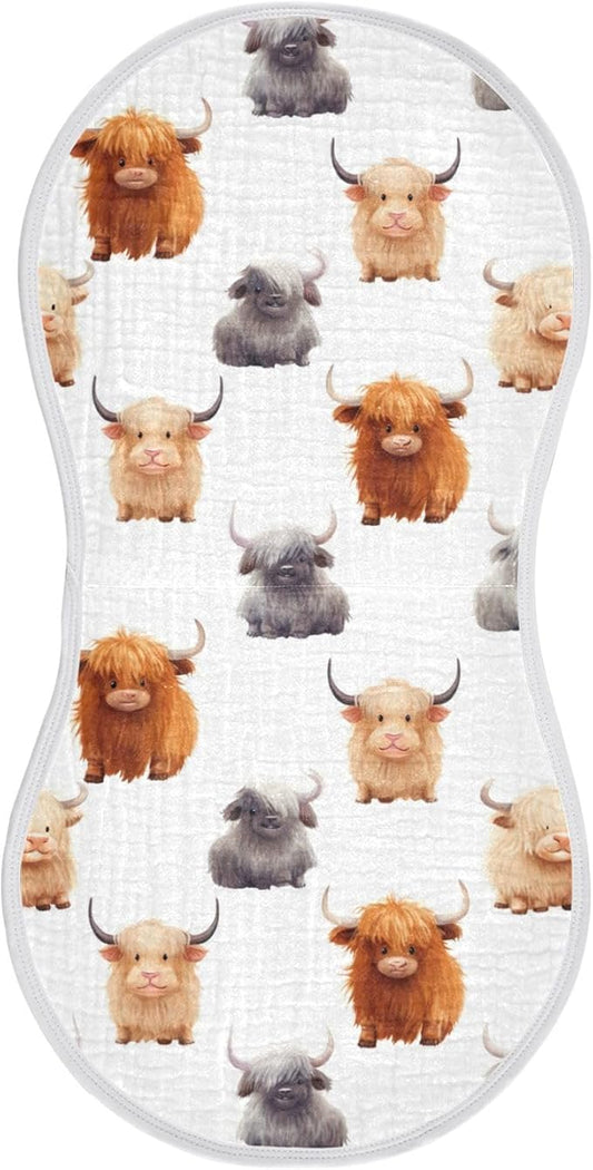 1Pc Cute Highland Cow Pattern Burp Cloth,Unisex Large Absorbent Soft Cotton Muslin Burping Cloths for Newborn Boys Girls,11x22in,A110859