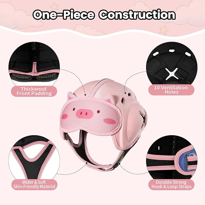 Mambobaby Baby Head Protector Helmet for Crawling and Walking, Breathable Soft Helmet, Ultra-Lightweight & Adjustable, Prevents Bumps Safety Helmet for Infants Toddlers 6-24 Months (Pink Piggy)