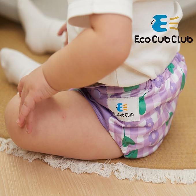 Reusable Washable Cloth Diapers 6pcs for Baby Shower,Leak-Proof Double Gussets Fleece Lining,12 Soft Fleece Inserts & 2 Wet Bags,Packed in Durable Travel Handbag&Key Chain-B-02-F