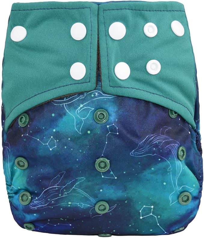 3 AIll in One Cloth Diapers Nappies for Night AIO Sewn in Insert Reusable Washable (Whales Foxes)
