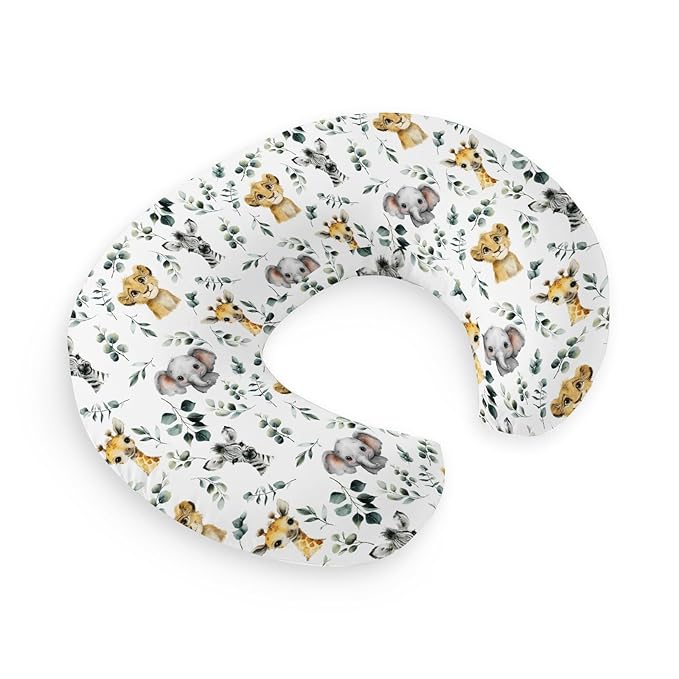 HawSkgFub African Safari Animal Eucalyptus Leaf Nursing Pillow Cover for Baby Boys, Jungle Elephant Giraffe Zebra Lion Breastfeeding Pillow Slipcover, Nursing Pillowcase for Newborn Infant, Cover Only