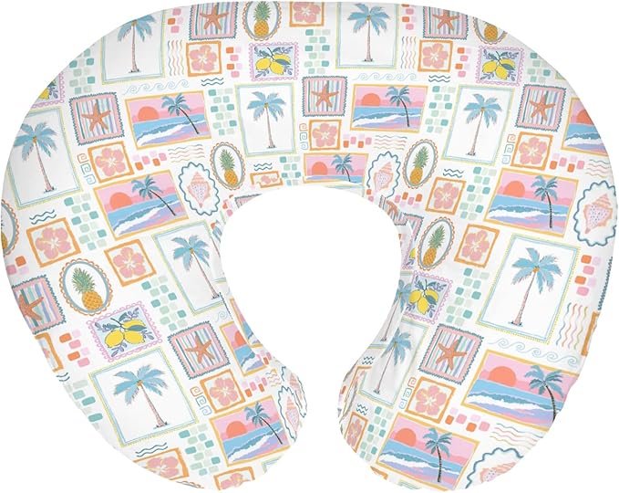 Colorful Beach Patchwork Baby Nursing Pillow Covers for Girl Bright Summer Seashells Girly Nursery Pillowcase for Breastfeeding Pillows Pineapple Lemon Palm Tree Soft Stretchy Slipcovers for Newborn
