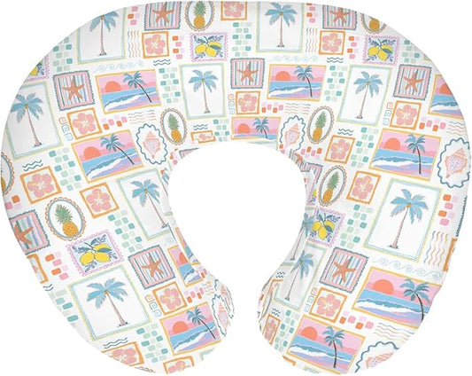 Colorful Beach Patchwork Baby Nursing Pillow Covers for Girl Bright Summer Seashells Girly Nursery Pillowcase for Breastfeeding Pillows Pineapple Lemon Palm Tree Soft Stretchy Slipcovers for Newborn