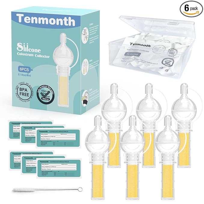Colostrum Collector Kit Tenmonth Breast Milk Collector with Storage Case Set, Portable Colostrum Container Ready-to-Use, BPA Free 0.1oz/4ml, 6pcs