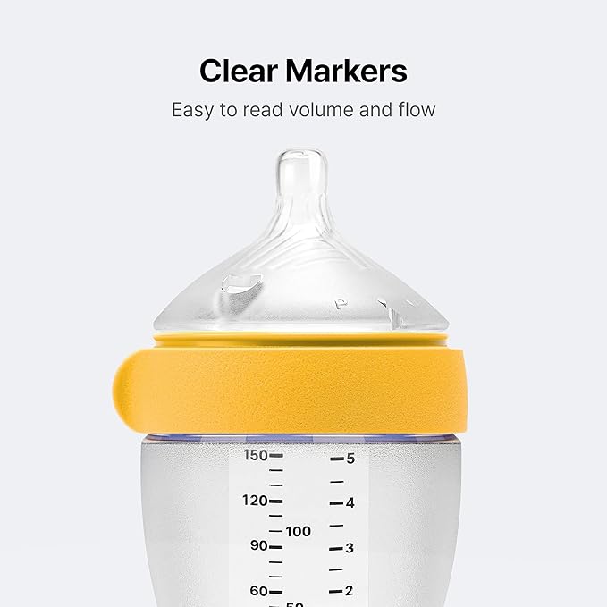 Comotomo Silicone Baby Bottle Gen 2 – 2026 Release (5oz) – True Slow-Flow Nipple for Newborn Feeding (0-3 Months) with Dual Anti Colic Vents for Breast to Bottle Transition, Yellow (Double Pack)
