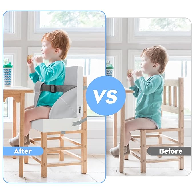 Toddler Booster Seat for Kitchen Chair Dining Table, PU Waterproof Strong Support Portable Booster Chair for Toddlers Eating, Easy Cleaning Booster Seat Cushion Detachable with Adjustable Straps