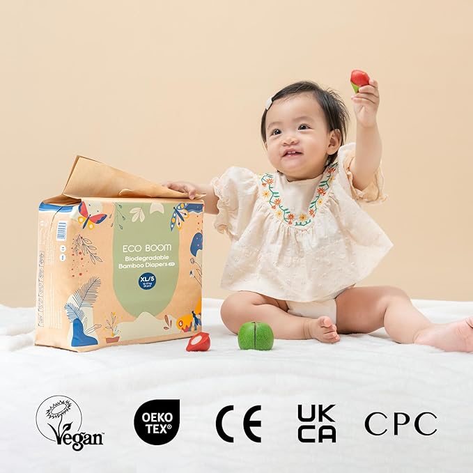 ECO BOOM Bamboo Viscose Baby Diapers, Size 1, 34 Count, Soft & Absorbent Disposable Diapers for Sensitive Skin, Breathable Leak Protection, Eco-Friendly Paper Packaging