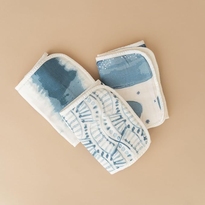Crane Baby Muslin Baby Burp Cloths, Lightweight Absorbent Burp Cloth, Ocean Theme, Set of 3, 7" x 20", Newborn Baby Essentials, Burp Cloths Baby Boy, Burp Cloths Baby Girl, Baby Newborn Essentials