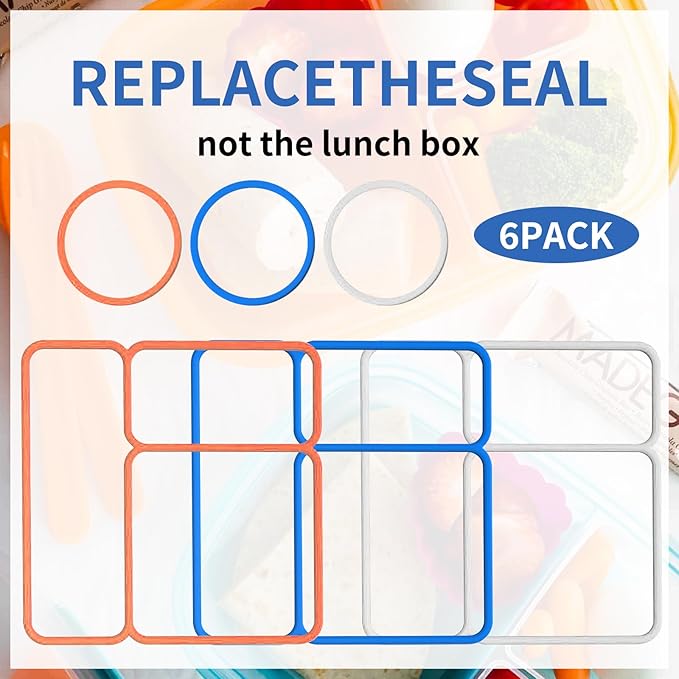 6 PCS (3 Sets) Replacement Gaskets Compatible with OmieBox Redesigned Model - Food-Grade Silicone Lid Seals and Thermos O-Rings Set - Leak-Proof BPA-Free Bento Box Accessories (Blue Orange White)