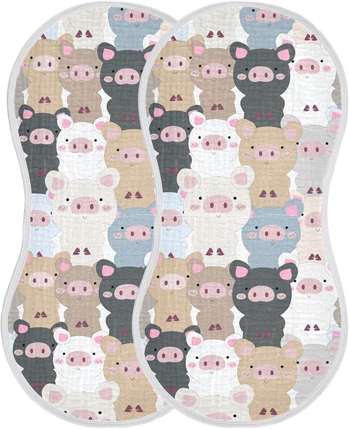 Muslin Burp Cloths for Baby Boys and Girls - 4-Pack Ultra Absorbent Cartoon Pig Muslin Washcloths, Newborn Towel, Milk Spit Up Rags, Burp Cloth Bib for Unisex, 22 x 11 Inch