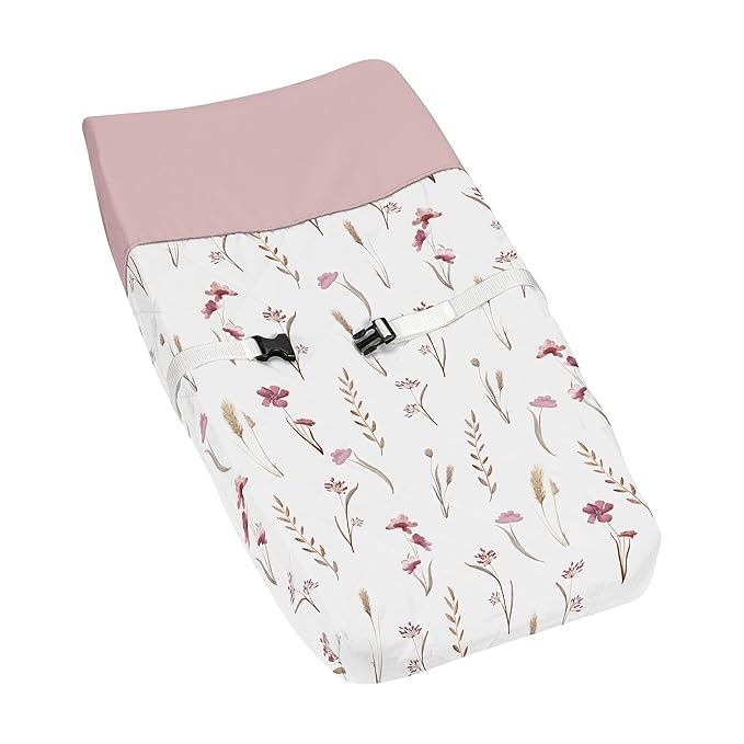 Sweet Jojo Designs Boho Floral Garden Flower Girl Baby Changing Pad Cover Infant Newborn Diaper Table Change Mat Sheet Pink Watercolor Bohemian Farmhouse Wildflower Vintage Shabby Chic Wheat Nature