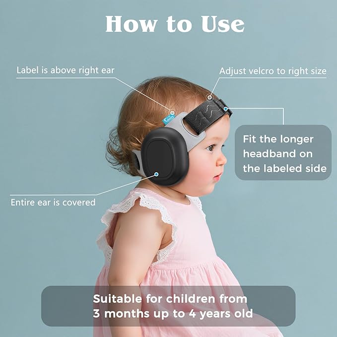 Bella's Friends Baby Ear Muffs for Noise Protection - Comfy & Adjustable 24dB Noise Cancelling Headphones for Babies(3–48 Months) - Soft Fontanel-Safe Design Improves Sleep & Travel Comfort, Black