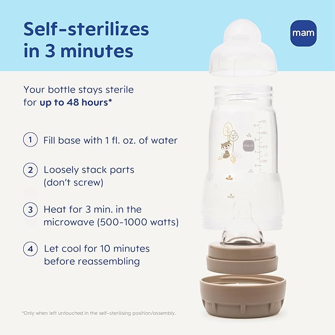 MAM 9oz Easy Start Anti-Colic Wide Neck Vented Baby Bottle, Medium Flow Breastfeeding-Like Nipple, Reduces Colic Gas & Reflux, Easy to Clean, BPA Free, 2+ Months, Made in Europe, 2 Pack, Girl