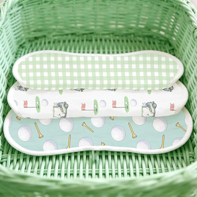 5 Pack Baby Burp Cloths for Boys Girls, Soft Cotton, Golf Sport Theme Design, Super Absorbent Baby Burping Cloths for Newborns, Machine Washable and Reusable Baby Spit-Up Cloths