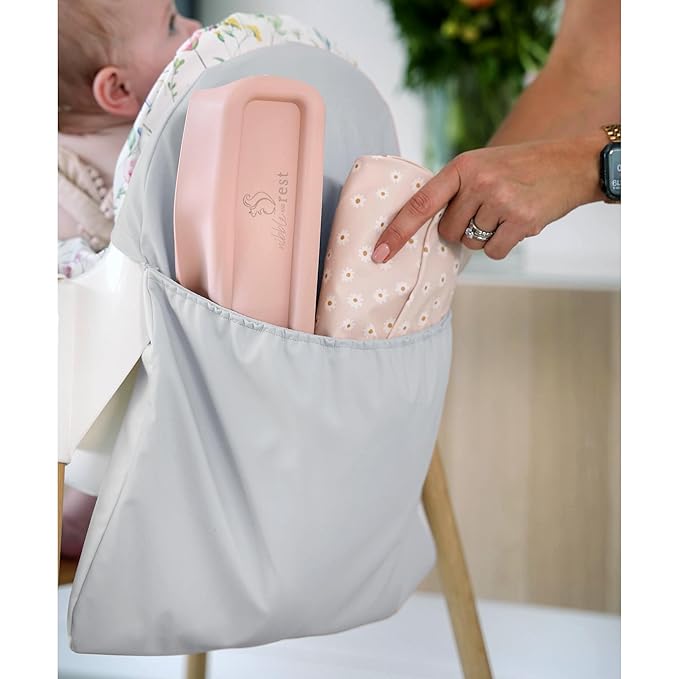 Nibble and Rest Highchair Handy Pocket Pouch, Compatible with IKEA Antilop Highchair,High Chair Accessories, Wipeable and Waterproof Material, One Large Pouch with an Internal Zip Pocket-(Light Grey)