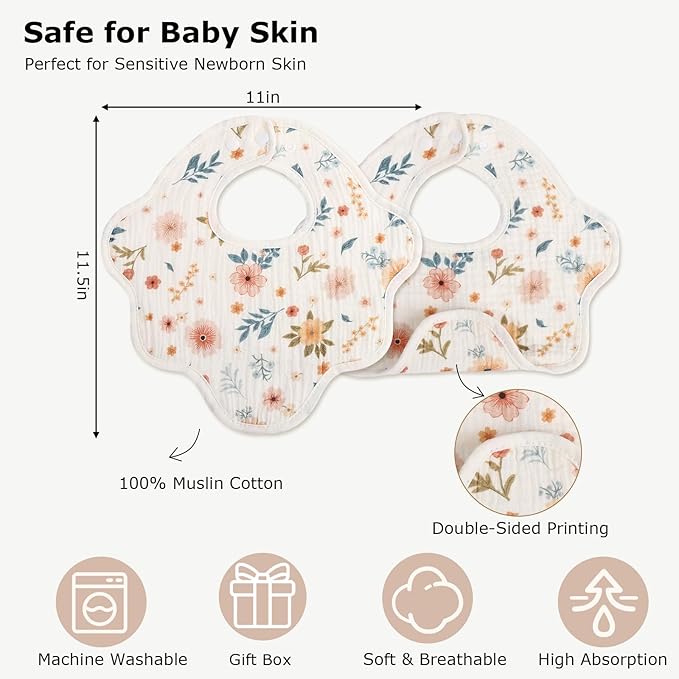 Muslin Bibs for Baby Girl Boy 6 Pack, 100% Cotton Extra Soft Absorbent Bandana Baby Bibs for Drooling and Teething Toddler Baby Girl Newborn Essentials Gifts