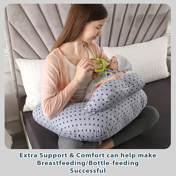 BATTOP Nursing Pillow for Breastfeeding, Plus Size Breastfeeding Pillows for More Support,with Adjustable Waist Strap and Removable Cotton Cover, Adults Pillow, Grey